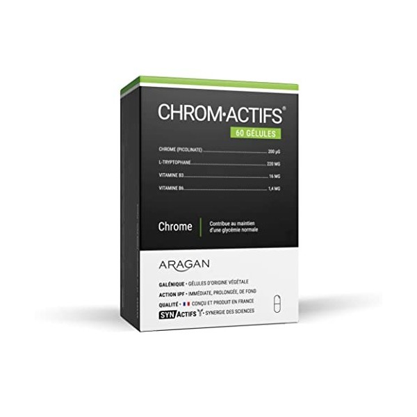 ARAGAN - Synactifs - Chromactifs - Complément Alimentaire METABOLISME - Tryptophane, Vitamines B3 et B6, Chrome Picolinate - 