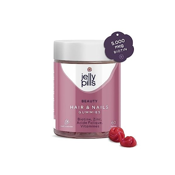 Jelly Pills® Biotin Gummies, Acide folique et 8 Vitamines - sans sucres ajoutés - 100% Vegan & Naturel - pour réduire la chut