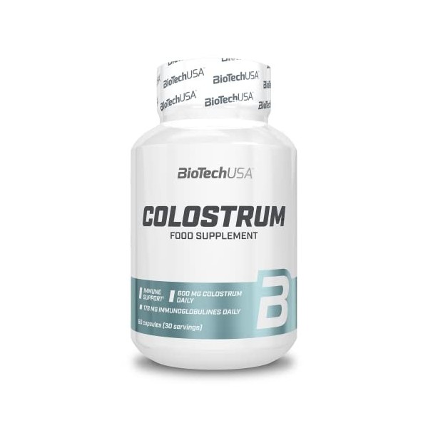 BioTechUSA Colostrum Complément alimentaire en capsules contenant du colostrum bovin en poudre et du sélénium, 60 capsules