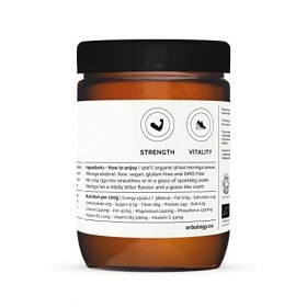 Poudre de feuille pure de moringa 100 % bio 180 g – Immunité – directement de la ferme – Brute, végétalienne et sans gluten –