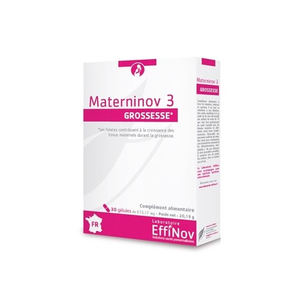 MATERNINOV 3 – COMPLÉMENT ALIMENTAIRE GROSSESSE Idéal 3ème trimestre de grossesse – Diminution du stress oxydatif – Maintie