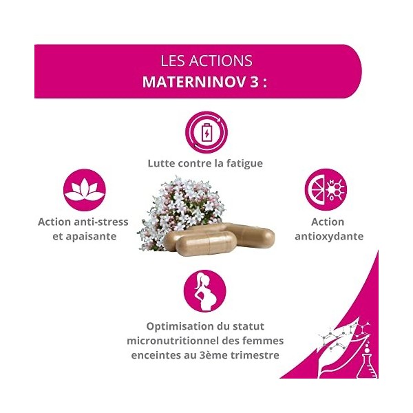 MATERNINOV 3 – COMPLÉMENT ALIMENTAIRE GROSSESSE Idéal 3ème trimestre de grossesse – Diminution du stress oxydatif – Maintie