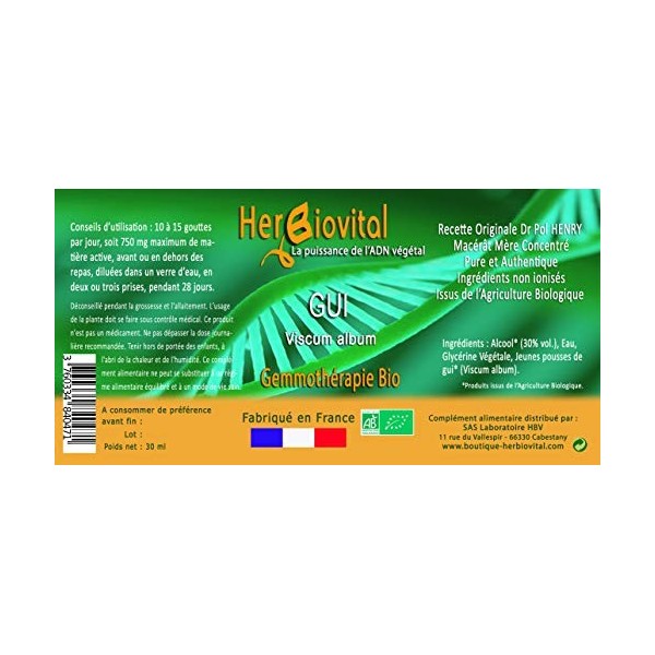 Herbiovital - Gui Bio - Le Macérât des Inflammations - Gemmothérapie Concentrée - 30 ml - Une action puissante contre les inf