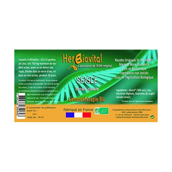 Herbiovital - Seigle Bio - Le Macérât de la sphère hépatique - Gemmothérapie Concentrée - 30 ml - Favorise la régénération de