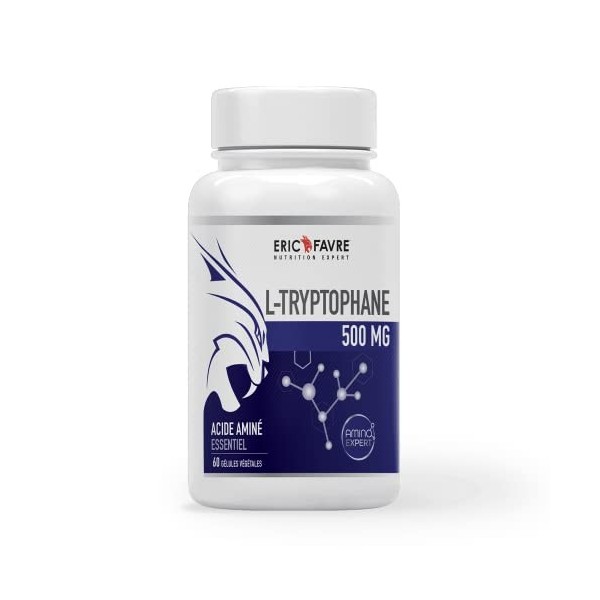 L-TRYPTOPHANE - 500mg Vegan, Améliore la Qualité du Sommeil, Aide à Soulager les Symptômes du Stress - 60 gélules végétales -