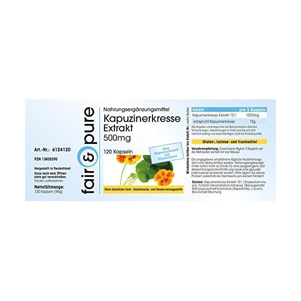 Fair & Pure® - Extrait de capucine 500 mg - 10 fois concentré - végan - 120 gélules