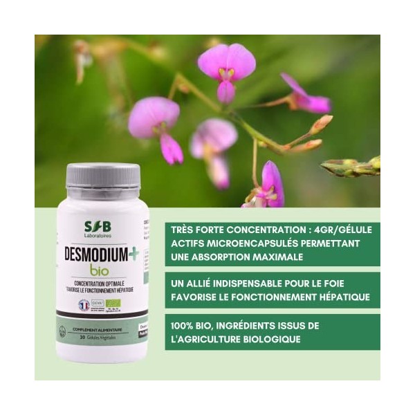 SFB Laboratoires - Desmodium + Bio - Détox du Foie - Fonctionnement Hépatique - Riche en Minéraux et Vitamines - 30 gélules