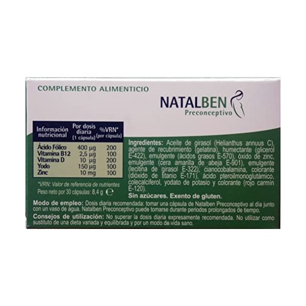 ITALPHARMACO NATALBEN PRECONCEPTIF DE 30 CAPSULES AVEC ZIN