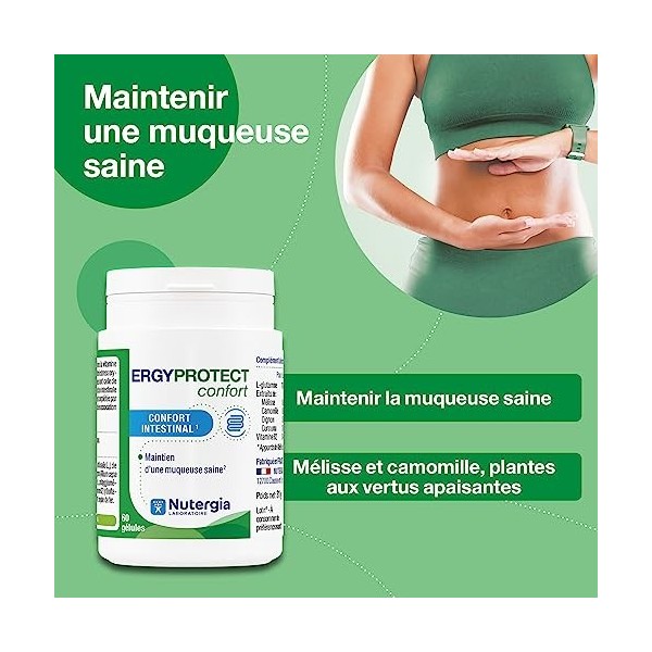 Nutergia – Confort intestinal – Maintien d’une muqueuse saine – Complément alimentaire – 60 Gélules – Fabrication Française