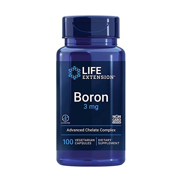 Life Extension, Boron Bore , 3mg, avec Vitamine B2, 100 Capsules végétaliennes, Testé en Laboratoire, Sans Gluten, Végétarie
