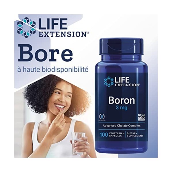 Life Extension, Boron Bore , 3mg, avec Vitamine B2, 100 Capsules végétaliennes, Testé en Laboratoire, Sans Gluten, Végétarie