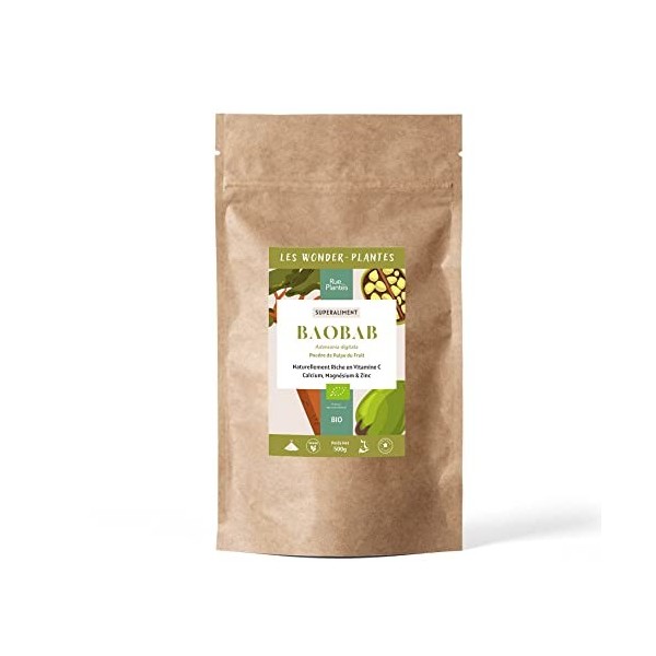 Baobab poudre bio 500g - Riche en vitamine C, antioxydant naturel, craquez pour ce superaliment au goût subtilement acidulé