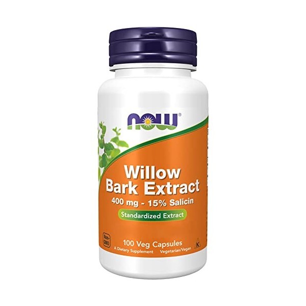 Now Foods, Willow Bark Extract Extrait dÉcorce de Saule , 400mg, 100 Capsules végétaliennes, Testé en Laboratoire, Sans Soj