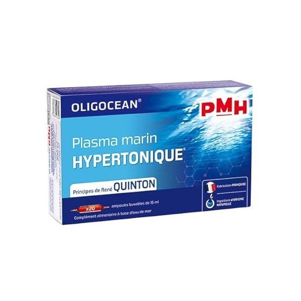 OLIGOCEAN - PMH Plasma marin hypertonique des côtes bretonnes - Reminéralisation - Minéraux et Oligoéléments - 20 ampoules 