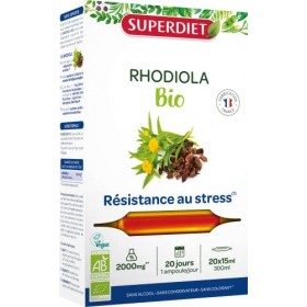 SUPERDIET- RHODIOLA BIO- Détente & Résistance au Stress - Fabrication Française- 20 Ampoules de 15 ml