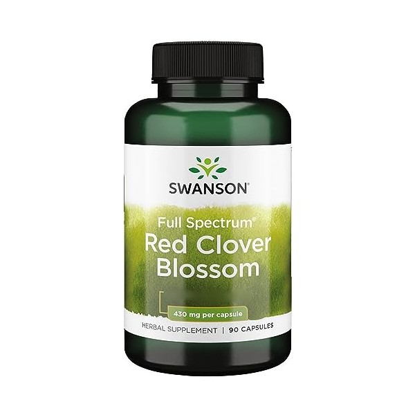 Swanson, Full Spectrum Red Clover Blossom Fleurs de Trèfle Rouge , 90 Capsules, Hautement Dosées, Testées en Laboratoire, Sa