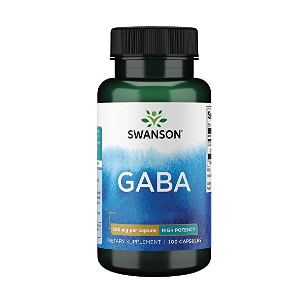Swanson, GABA Acide Gamma-Aminobutyrique , 500mg, Haute Dosé, 100 Capsules, Testé en Laboratoire, Sans Soja, Sans Gluten, Sa