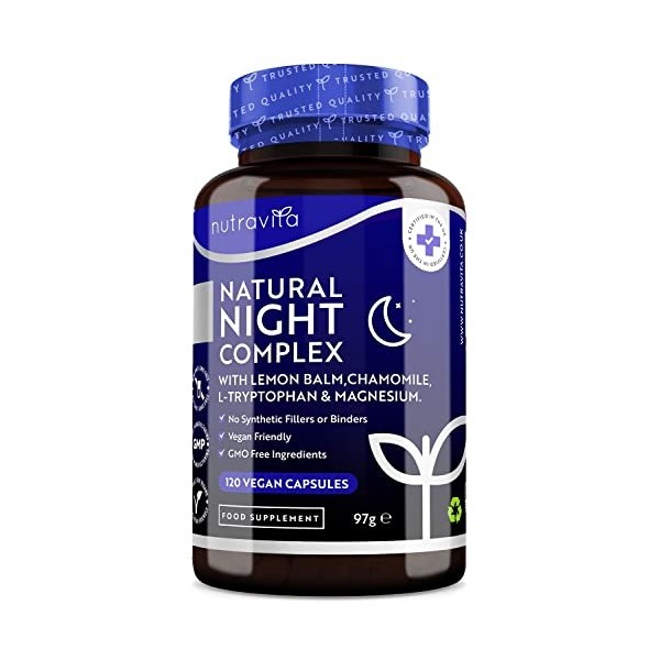 Sommeil Naturel Complex Vegan - Pour Nuits Tranquilles - Mélisse, Camomille, Magnésium 187,5mg & Vitamine B12 − 120 Gélules −