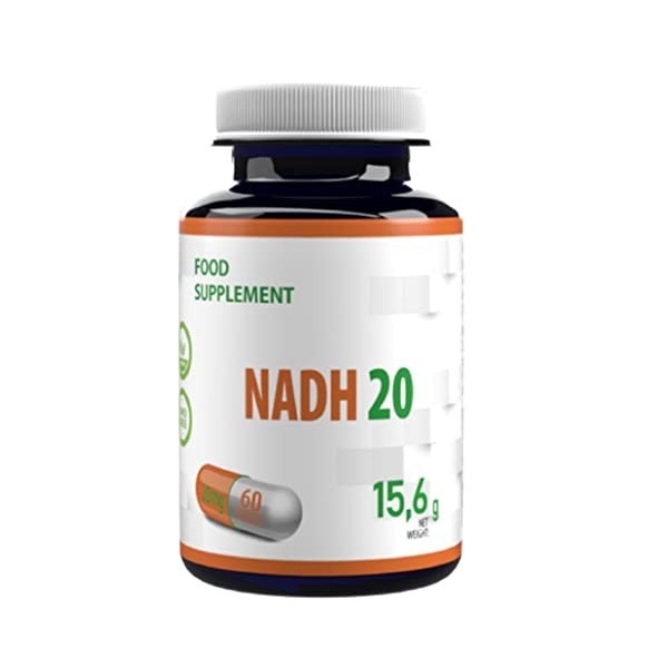 NADH 20mg 60 gélules végétales, Testé par un Laboratoire tiers, sans gluten ni OGM
