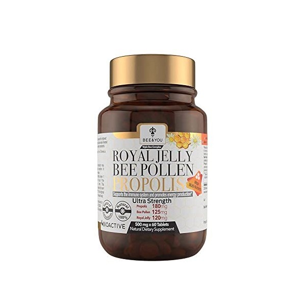 BEE and You Royal Jelly + Propolis + Bee Pollen Tablets – High Potency - No Artificial Flavor - No Preservatives - No Added S