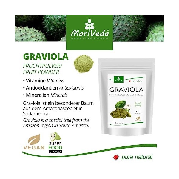 MoriVeda® - Poudre de Graviola I Vegan I Extrait de fruit en poudre, hautement concentré I 1x 120g