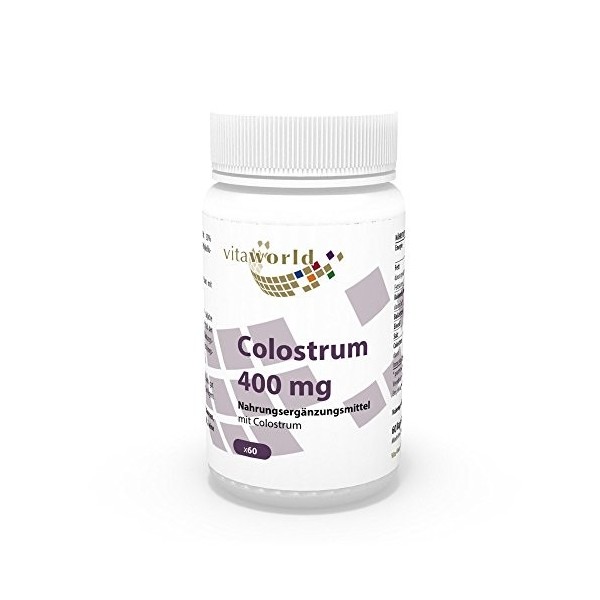 Vita World Colostrum 400mg 60 Capsules immunoglobulines 28% IgG naturelles biodisponibilité élevée Made in Germany