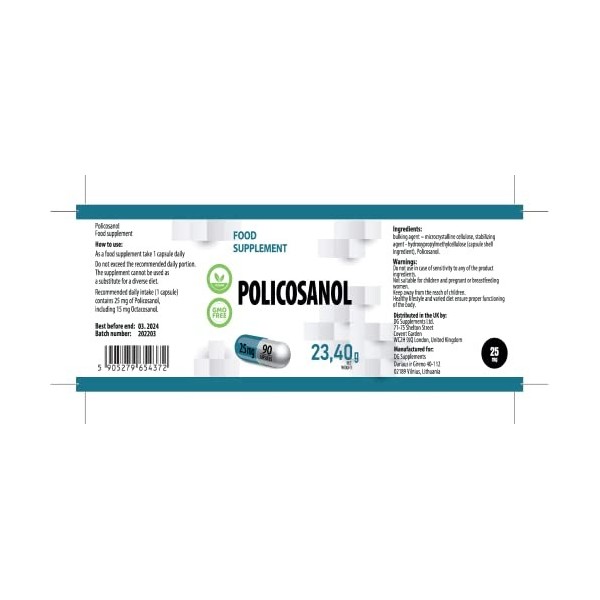 Hepatica Policosanol 25mg 90 Vegan Capsules, testé par un laboratoire tiers, sans gluten ni OGM