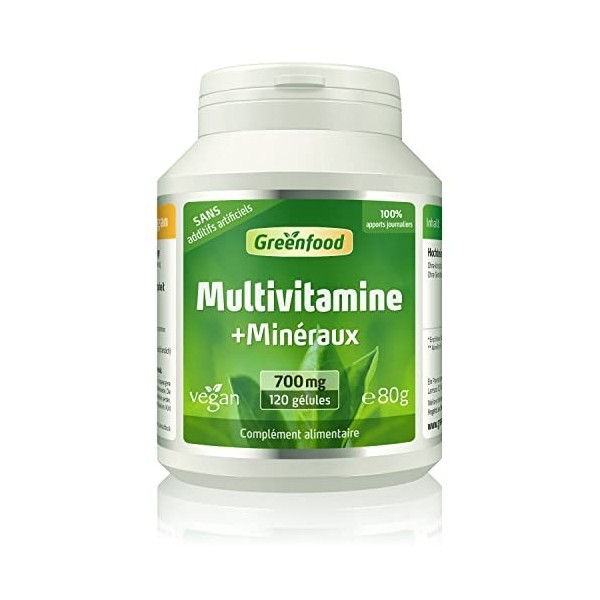 Greenfood MultiVitamine + minéraux, 700 mg, des doses élevées – toutes les Vitamines, minéraux et oligo-éléments. Avec une bi