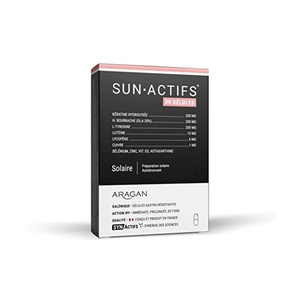ARAGAN - Synactifs - Sunactifs - Complément Alimentaire Autobronzant - Kératine, Huile de Bourrache, L-Tyrosine, Zinc, Séléni