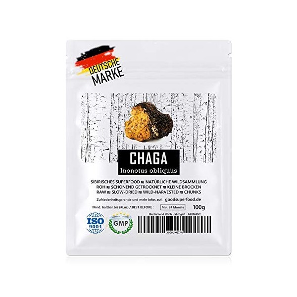 CHAGA Superfood sibérien - Collection sauvage naturelle | TOP qualité de loriginal | certifié GMP + ISO-9001 + testé en la