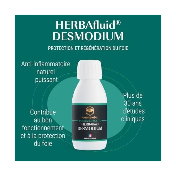 Naturathéra HERBAFLUID DESMODIUM - Complément Alimentaire Naturel Détox Protection Foie, à base de plantes - 125 ml - Fabriqu