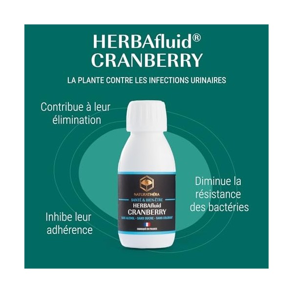 Naturathéra HERBAFLUID®CRANBERRY - Complément Alimentaire Naturel contre les Infections Urinaires - 125 ml - Fabriqué en Fran