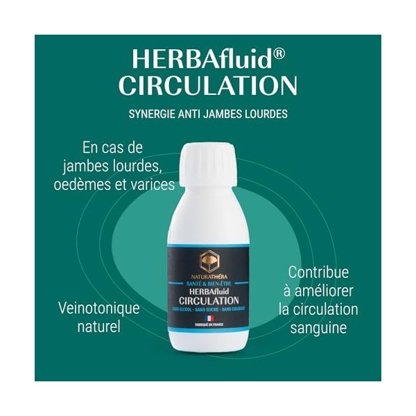 Naturathéra HERBAFLUID CIRCULATION - Complément Alimentaire Naturel Contre Jambes Lourdes, Extraits de plantes - 125 ml - Fab