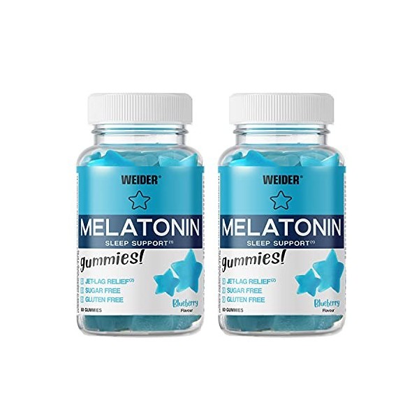 Weider Melatonin Gummies PACK DUO – 1mg de mélatonine – gummies pour mieux dormir – sommeil réparateur – réductions des effet