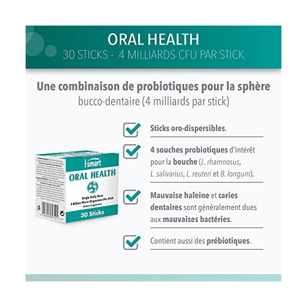 Oral Health - Probiotique et Prébiotique - Combat la Mauvaise Haleine - Lutte contre l’Inflammation Orale et Caries - 4 Milli