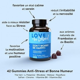 Gummies Anti-Stress et Bonne Humeur “Don’t Worry, Be Happy!” | 42 Gommes Vegan | Complément Alimentaire à base de Safran Rhod