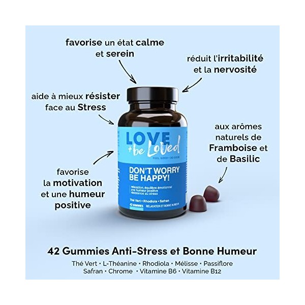 Gummies Anti-Stress et Bonne Humeur “Don’t Worry, Be Happy!” | 42 Gommes Vegan | Complément Alimentaire à base de Safran Rhod