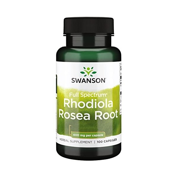 Swanson, Rhodiola Rosea Root Extrait de Racine de Rose , 400mg, 100 Capsules, Hautement Dosé, Testé en Laboratoire, Sans Soj