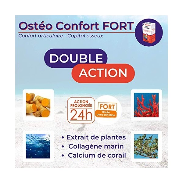 OSTÉO CONFORT • Confort articulaire • Capital osseux • Collagène Marin • Calcium de Corail • Haute concentration • 60 cps • F