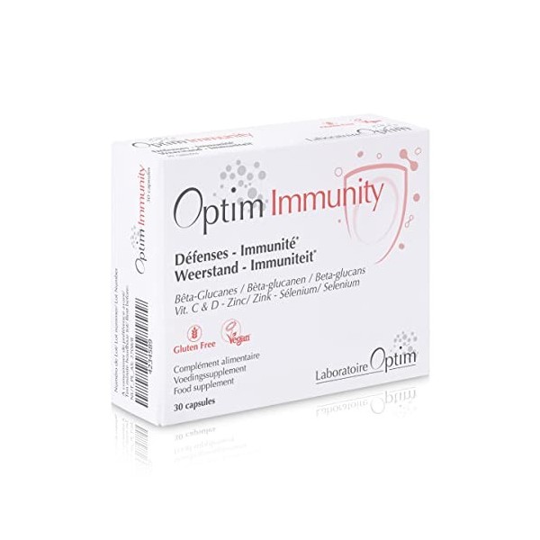 Complément Zinc Vitamine C acerola, Vitamine D3, Bêta-glucane, Sélenium - Optim Immunity - 30 capsules système immunitaire