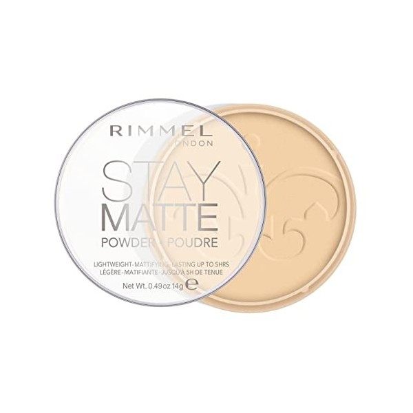 Rimmel - Poudre Compact Stay Matte - Anti-Brillance - Fini Mat et Naturel - 001 Transparent - 14gr