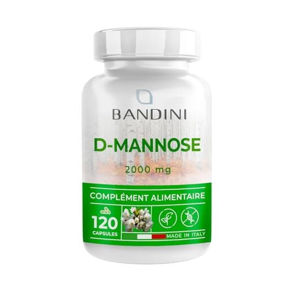 Bandini® D-Mannose Pur 2.000mg à doses élevées | 120 Gélules 100% Vegan | Améliore la Santé des Voies Urinaires | Capsules po