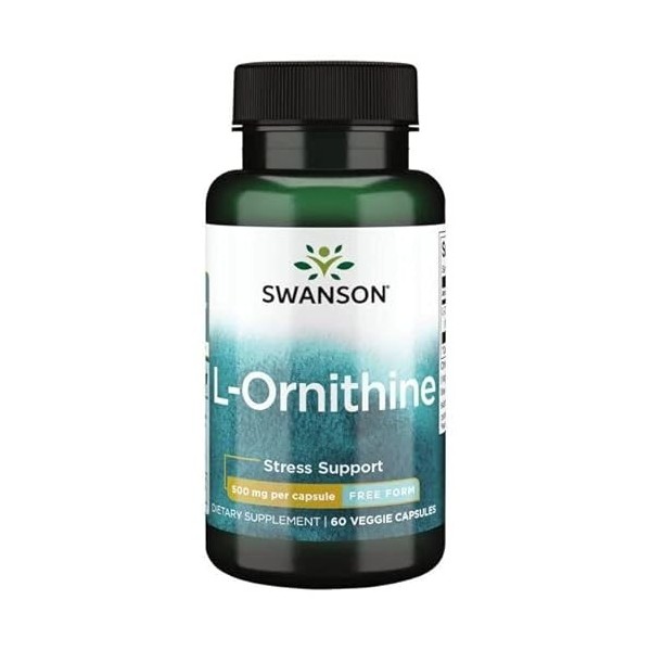 Swanson, L-Ornithine Chlorhydrate de L-Ornithine , 500mg, 60 Capsules végétaliennes, Hautement Dosé, Testées en Laboratoire,