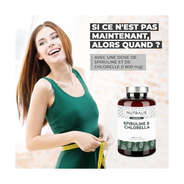 Spiruline & Chlorella 1800mg BIO-disponible - Effet Détox, Énergie, Force et Satiété - Superaliment Riche en Protéines. Vitam