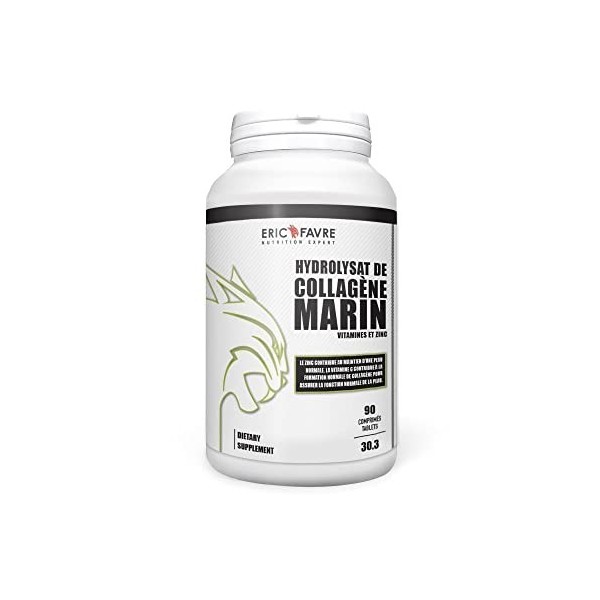 COLLAGENE MARIN - 90 comprimés dHydrolysat de Collagène Marin, Vitamines, Zinc - Repulpe la peau, Préserve la mobilité des a