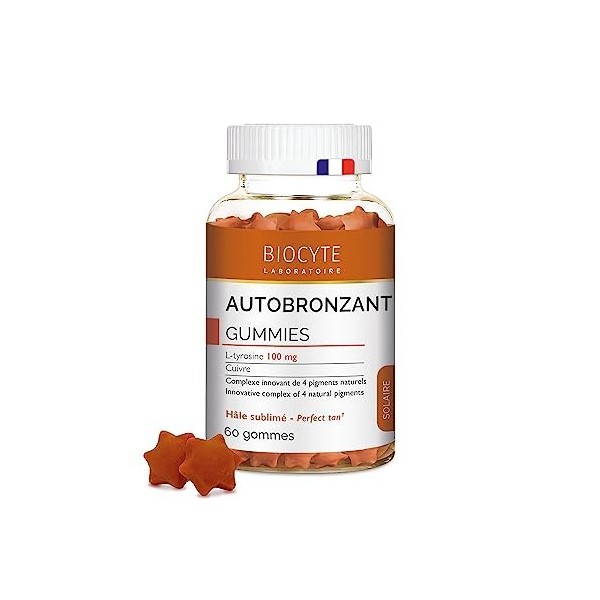 BIOCYTE Autobronzant Gummies - Complément Alimentaire pour Hâle Sublimé - Vitamines, Cuivre, L-Tyrosine, Lycopène et Plantes 