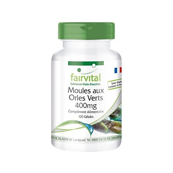 Fairvital | Extrait de moules aux orles vert Fortement dosé - 120 capsules - avec le gingembre, le yucca et Vitamine E