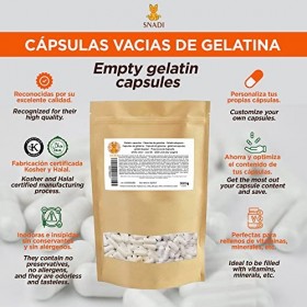 Gélules vides en gélatine - Taille "00" - 1000 pièces Gélules blanche emballées dans des sachets 100% biodégradables.