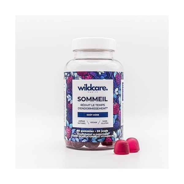 WILDCARE - Gummies SOMMEIL - Complément Endormissement Rapide & Qualité Sommeil - Arôme Naturel Mûre - VEGAN - Cure 1 Mois - 