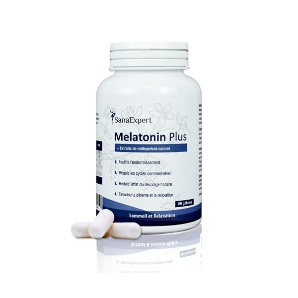 SanaExpert Melatonin Plus |SUPPLÉMENT NATUREL POUR LE SOMMEIL ET LE REPOS | Mélatonine, Niacine et Millepertuis VEGAN avec in